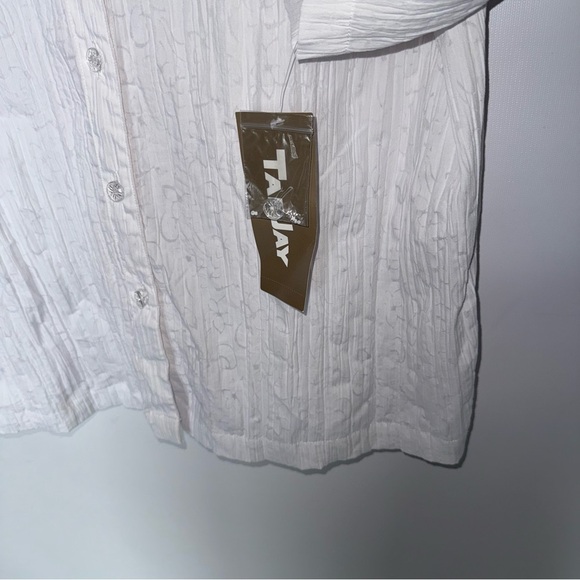 NWT Tanjay White Embroidered Button-Up Blouse 3/4 sleeve size 14 mandarin collar - Picture 5 of 10
